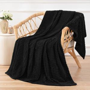 Large Throw Blanket for Couch Queen - Breathable and Soft, Waffle Weave Throw Blanket for Office, Black