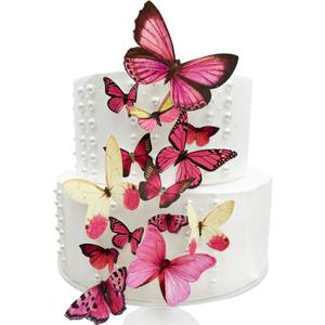 Edible Butterflies for Cake Decorating - Assorted Sizes, Premium Crafted in the USA - Butterfly Cake Toppers & Cupcake Decorations (Pink)