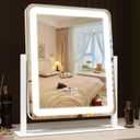 ROLOVE Lighted Makeup Mirror, Vanity Mirror with Lights for Desk Tabletop, Smart Touch with 3-Color Lighting,Dimmable, 360 Rotation, White, 13"x15"