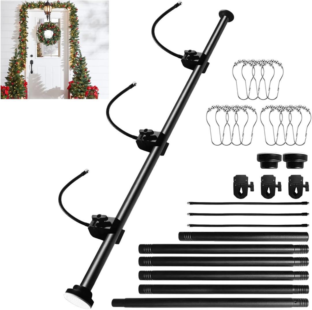 Garland Hanger for Front Door Frame - 26.77'' to 89.37'' Length, Heavy-Duty Stainless Steel Telescoping Rod, Multi-Use Tension Rod Garland Holder for Holiday Christmas & Halloween Decorations