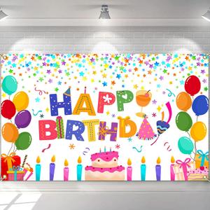 Mocsicka Happy Birthday Backdrop Banner Colorful White Happy Birthday Party Decorations Large Yard Sign for Kid Birthday Party Indoor Outdoor Decoration Supplies
