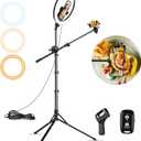 Aureday 12" Selfie Ring Light with Stand and Phone Holder, Overhead Ringlight Tripod for iPhone Photography-LED Circle Lighting with Mic Mount&Remote for Video Recording/Live Streaming/Singing/Cooking (BLACK)