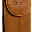 Hengwin Genuine Leather Cell Phone Holster Belt Pouch Phone Case with Belt Clip Fits for iPhone 16 Pro Max 16 Plus 15 Pro Max 15 Plus 14 Pro Max 13 Pro Max Samsung A15 A54 S24 Ultra S25 Ultra (Yellow)