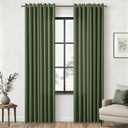 Dark Olive Green Curtains 84 Inch Length 2 Panels Set Linen Flax Semi Sheer Light Filtering Privacy Bronze Grommet Elegant Boho Drapes Living Room Bedroom Curtains 84 Inches Long Moss Green