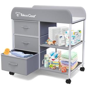 G TALECO GEAR Baby Changing Table, Portable Changing Table, Diaper Changing Station with Waterproof Pad, Changing Table Dresser with 3 Storage Baskets, Mobile Nursery Organizer for Newborn Essentials