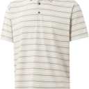 Rouen Mens Golf Shirt Moisture Wicking Dry Fit Performance Stripe Casual Collared Short Sleeve Golf Polo Shirts for Men (3X-Large, Light Khaki Stripe)