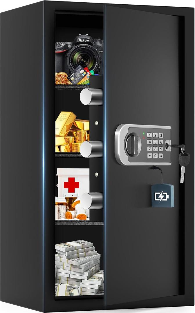 27.56"H Steel Safe Box, 6.0 Cuft Home Safes with Fireproof Waterproof Bag, Digital Security Safes with Programmable Keypad Keys, Smart Alert, Mute Mode, Anti-theft Safety Box for Documents Valuables