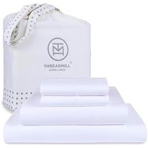 Threadmill Luxury 800 Thread Count King 100% Cotton Sheets - Hotel White Sateen Weave Bed-Sheets, Better Than Egyptian Cotton, 4 Pc Solid Soft Bed Set, Fits 16" Deep Pocket