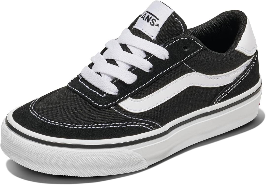 Vans Kids' Brooklyn LS Low-Top Sneakers (2 Little Kid, Suede/Canvas Black/White)