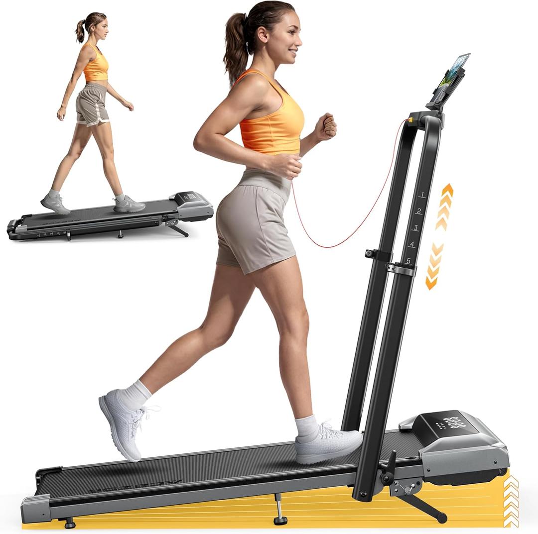 Walking Pad Treadmill with Incline, 2 in 1 Foldable Treadmills for Home Small Office, 300lbs Portable Compact Under Desk Treadmill with App, Remote Control and LED Display