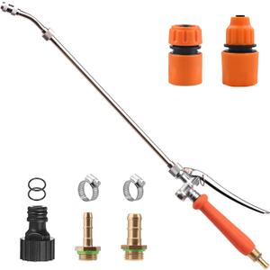 All Metal 29 Inches Sprayer Wand,Suitable for 1/2" & 3/8" Hose Quick Connectors, 1/4" & 3/8" Brass Barb Sprayer Wand Replacement Builtin Shut Valve Stainless Steel Spray Wand, w/Hose Connector