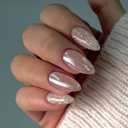 24 Pcs Chrome Press on Nails Medium Almond Shaped Fake Nails with Silver Glitter Designs Sparkly Reusable Acrylic Nails Full Cover Glossy Stick on Nails for Women Nails Manicure Decoration (Style 13)