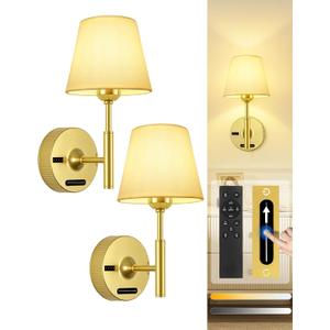 OUTON Rechargeable Wall Sconce Set of 2 with 8000mAh Removable Battery, Power Indicator, Remote & Touch Control, 3 Color Temperatures, Dimmable Wall Light for Bedroom, Hallway, Living Room, Gold
