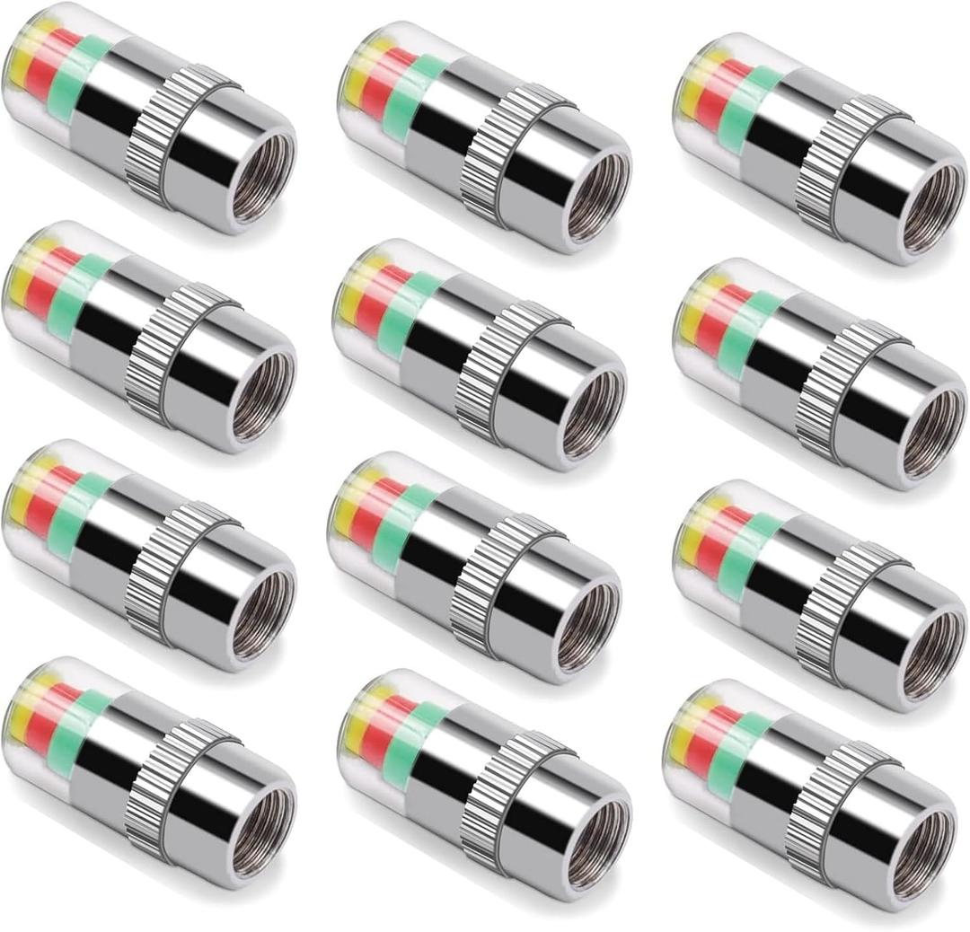 12pcs Tire Pressure Caps, Easy to Read 3 Color Car Tire Pressure Monitor Valve Stem Caps, 32-to-35 PSI