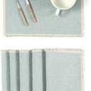 Hausattire Cotton Frayed Placemats Set of 6 Dining Table 14x14 Inch | Rustic Vintage Boho Washable Easter Placemat for Outdoor Parties BBQ's Wedding, Holiday, Special Occasions, Nubby Cotton - Blue