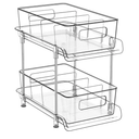 HIHEGD 2-Tier Bathroom Organizer with Dividers, Clear Under Sink and Pull-Out Cabinet Organizer for Kitchen and Pantry Storage
