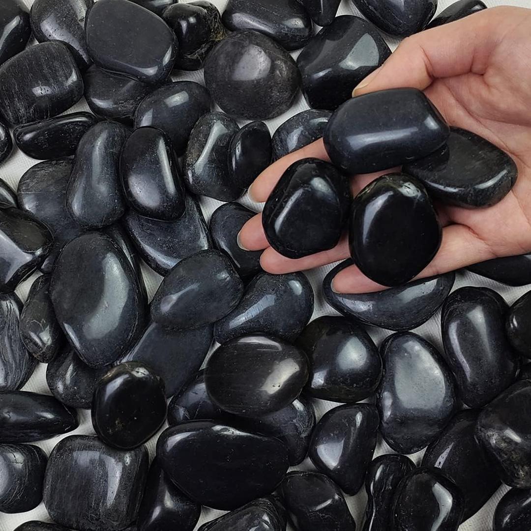 5 lbs Polished Black River Rocks, 1-2 Inch Decorative Pebbles for Indoor Plants. Black Stones for Planters, Vase, Garden Landscape and Outdoor Decorative Stones