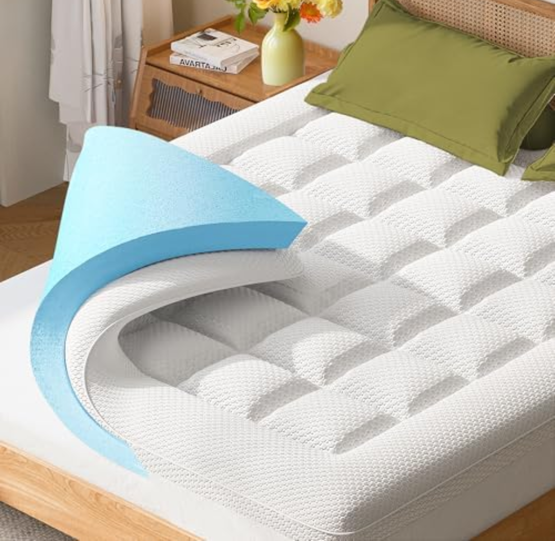 Dual Layer Memory Foam Mattress Topper - AprLeaf 3 Inch Pillow Top Mattress Topper, 2 Inch Cooling Gel Memory Foam and 1 Inch Pillow-Top Cover for Medium Support Relief Back Pain (King, White)