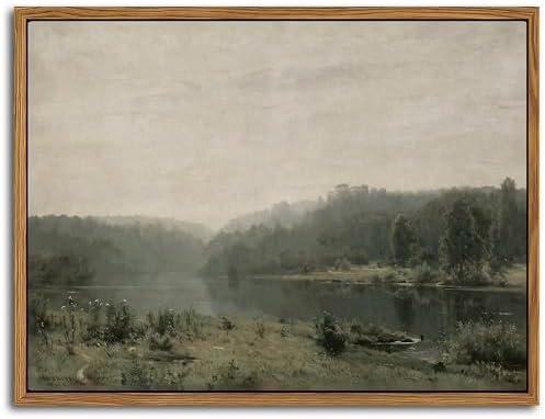 Floating Framed Canvas Wall Art, Vintage Wild Field Oil Painting Pictures Prints, Modern Farmhouse Natural landscape Wall Decor for Living Room Bedroom Dining Room Office Decor 8x10 inch