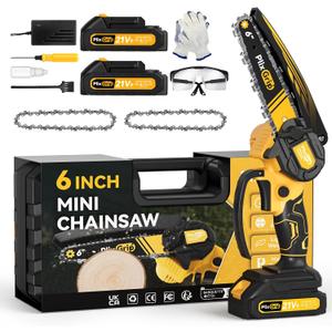 Mini Cordless Chainsaw, 6 Inch Electric Chain saw, Battery Chainsaw with Safety Lock for Wood Cutting,Chain Saw Tree Trimming, Yard, Home and Garden,Gifts for Dad, Husband, GrandpaYellow
