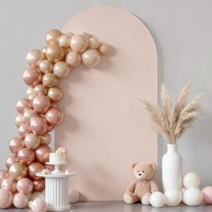 6.6FT Nude Arch Backdrop Cover - Polyester Fitted Wedding Arch Stand Covers Round Top Chiara Arch Backdrop Cover for Birthday Party Banquet Photo Background Decoration