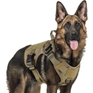 rabbitgoo Tactical Dog Harness for Large, Heavy Duty Pet Harness with Handle, No-Pull Service Vest Large Breed, Adjustable Military Dog Vest for Training Hunting Walking, Brown, L