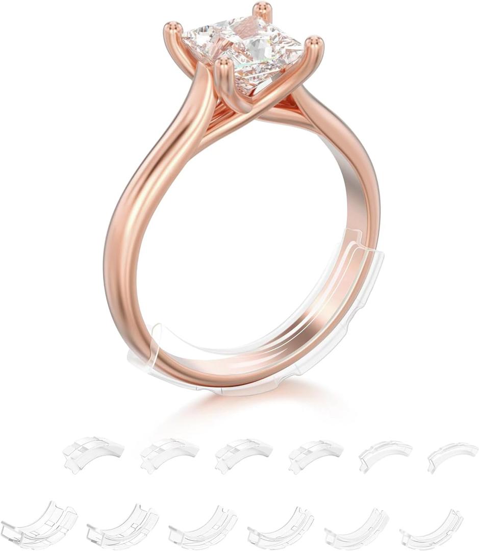 TUZAMA Invisible Ring Sizer Adjuster for Loose Rings Women Men-12 Pack,12 Sizes for Different Band Widths,Jewelry Ring Size Adapter Reducer Spacer Jewelry Guards for Any Thin Wide Rings (12 pcs (1.5-8 mm))