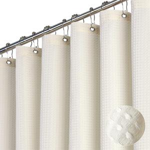 Dynamene Ivory Fabric Shower Curtain - Waffle Textured Heavy Duty Cloth Curtains for Bathroom, 256GSM Hotel Luxury Weighted Polyester Bath Curtain Set with 12 Plastic Hook, 72Wx72H,Cream/Ivory