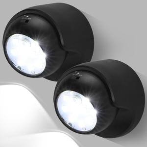 Motion Sensor Outdoor Lights - Outdoor Motion Sensor Light Battery Operated Wireless Spotlight Motion Detector Security Light Auto On Off for Sheltered Porch Stair Hallway Garage Wall Shed (2 Pack) (Black)