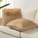 3 x TOONOW Set of 2 Decorative Throw Pillow Covers 18x18,Fluffy Pillow CoversLuxury Faux Fur Sofa Pillow Covers for Sofa Couch Living Room Bedroom, No Pillow Insert (Camel)