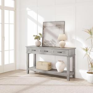 GarveeHome Entryway Table, Console Table with 3 Storage Drawers, 3 Tier Farmhouse Wooden Sofa Table, Hallway Tables for Entryway, Living Room-Grey