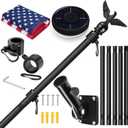 6FT Black Flag Pole Kit for Outside House with American Flag & Solar Light,1" Thickened Stainless Steel Wall Mount Flagpole with 180Adjustable Bracket for Residential Outdoor PorchPorch