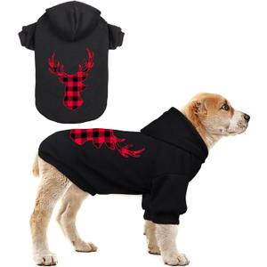 Dog Hoodie Sweater for Dogs Pet Clothes Buffalo Plaid Dog Hooded Sweatshirt Warm and Soft Breathable Cozy(Reindeer&M)