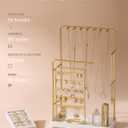 Lolalet Jewelry Organizer Stand, No Assembly Needed Display Storage with Rotating Earring Holder and Velvet Ring Tray for Necklace Bracelet Studs,Christmas Gifts Room Dorm Decor for Teen Girls -Gold
