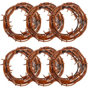 49 Foot Fake Rusted Barbed Wire Decoration 6 Pcs Halloween Plastic Barb Wire Decoration Prop Rust Red Western Decor Rusty Western Party Decorations Cowboy Decor for Cowboy Western Party Decor