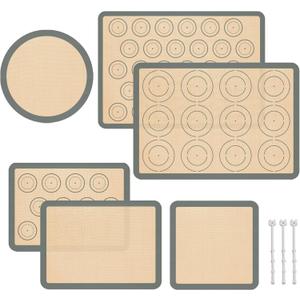 Silicone Baking Mat Set of 6, Silicone Mats for Baking, Baking Sheets Non Stick for Macaron, Cookie, Pizza, Bread and Pastry, Baking Supplies for Oven, Food Grade Reusable