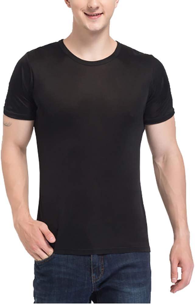 Mens Silk T Shirt Soft Undershirt Summer Comfort Breathable Tee Workout Top Casual Sleep Wear No Shrink,Great Gift (Black, XXL)