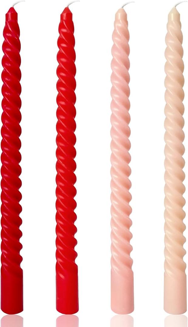 10 Inch Cream Spiral Taper Candles for Home Decoration, 4 Pack Red-Gradient Candlesticks for Dinner Party Wedding Holiday