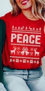 Peace I Come in Peace Couple Matching Ugly Christmas Sweater T-Shirt