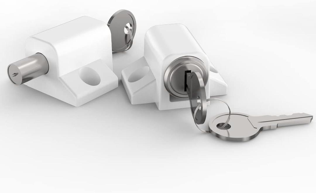 Lock, 2 Pack Sliding Door Window Lock, Push-in Key Lock, Patio Door Locks for Home Office Classroom (White)