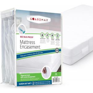 Guardmax Queen Mattress Encasement with Zipper, Waterproof, Bed Bug Proof, and Dust Mite Proof Mattress Protector for Queen Size Bed up to 12" Deep, Zippered All Around Jersey Knitted Mattress Cover
