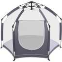 Baby Playpen with Canopy, Portable Mesh Play Yard Indoor and Outdoor, Pop Up Toddler Playpen with Dome, Lightweight Foldable Playspace for Home, Beach and Park, Gray (Grey)