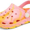 Cubufly Toddler Kids Clogs Garden Shoes for Boys Girls Marbled Tie Dye Water Shoes Slip on Sandals (5 Big Kid, Pink/Yellow)