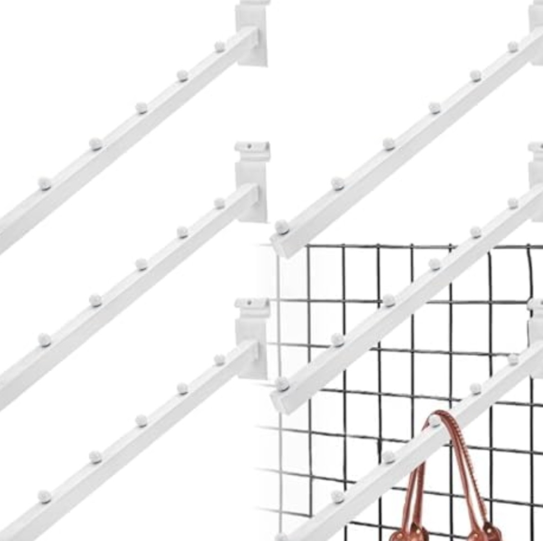 WRINGKIT 6 Pack Gridwall Waterfall Hooks, 15.8 Inch Waterfall Faceout with 6 Balls, White Gridwall Clothes Hanger, Heavy Duty Wire Wall Grid Panel Hook for Garment Retail, Home, Garage