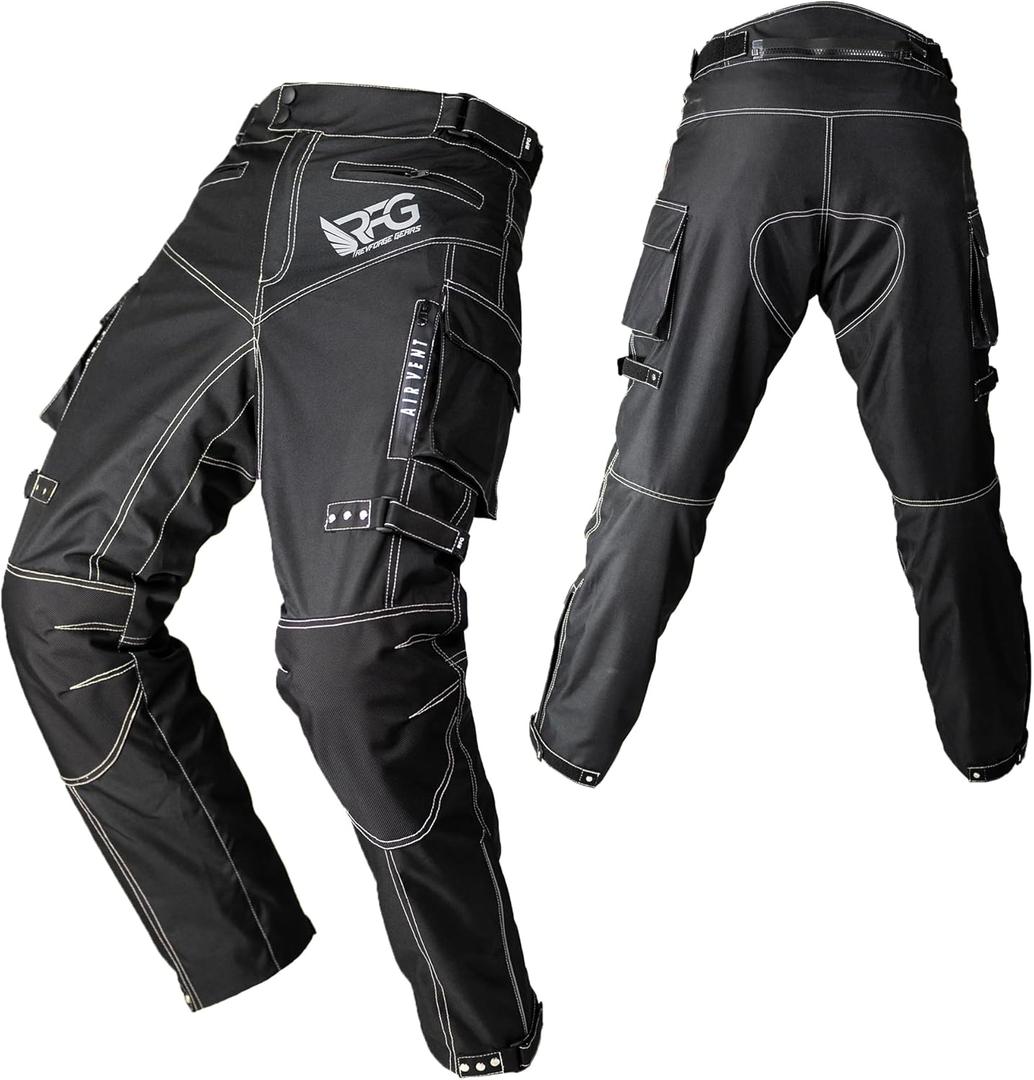 RFG Motorcycle Pants  Waterproof Cordura Fabric - Riding Pants with Armor Zippers & Double Stitching (36W x 34L, Black)