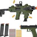 Soft Bullet Toy Gun Blaster Soft Bullet Toy Dart Hand Gun Pistol Foam Shell ejecting Blasters with 2 Clips, Gifts for Boys Girls Adults Age 8+ (Green)