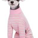 Dog Striped Recovery Suit, Puppy After Surgery Onesie for Female Male Dogs, Dogs Cats Long Sleeve Pajamas Bodysuit, Surgery Abdominal Wound Bandages Clothes, Dog Pant for Shedding Skin Disease, Large