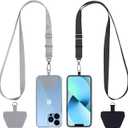 CACOE Phone Lanyard 2 Pack-2 Adjustable Neck Strap,2 Phone Patches,Universal Cell Phone Multifuctional Patch Lanyards Compatible with Most Smartphones(Black+Gray)