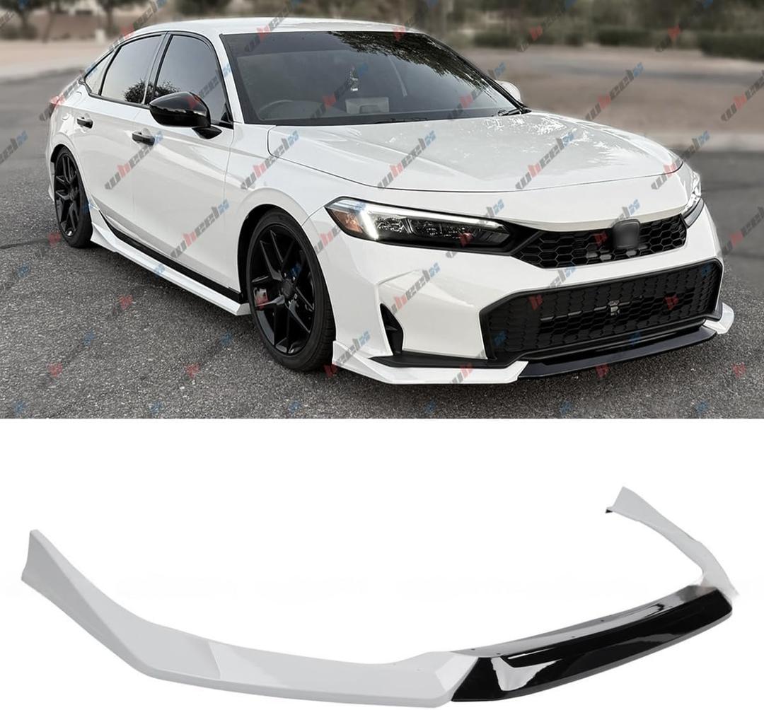 Front Lip Compatible with Honda Civic Sedan & Hatchback 2025 2026, Front Bumper Air Dam Chin Splitter Body Kit (Glossy Black + White)