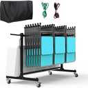 Eastrexon Folding Chair Rack, Heavy-Duty Folding Chair Cart with Swivel Wheels, 600 LBS Capacity for 12 Tables or 42 Chairs, Chair and Table Cart w/Dust Cover and 2 Binding Ropes